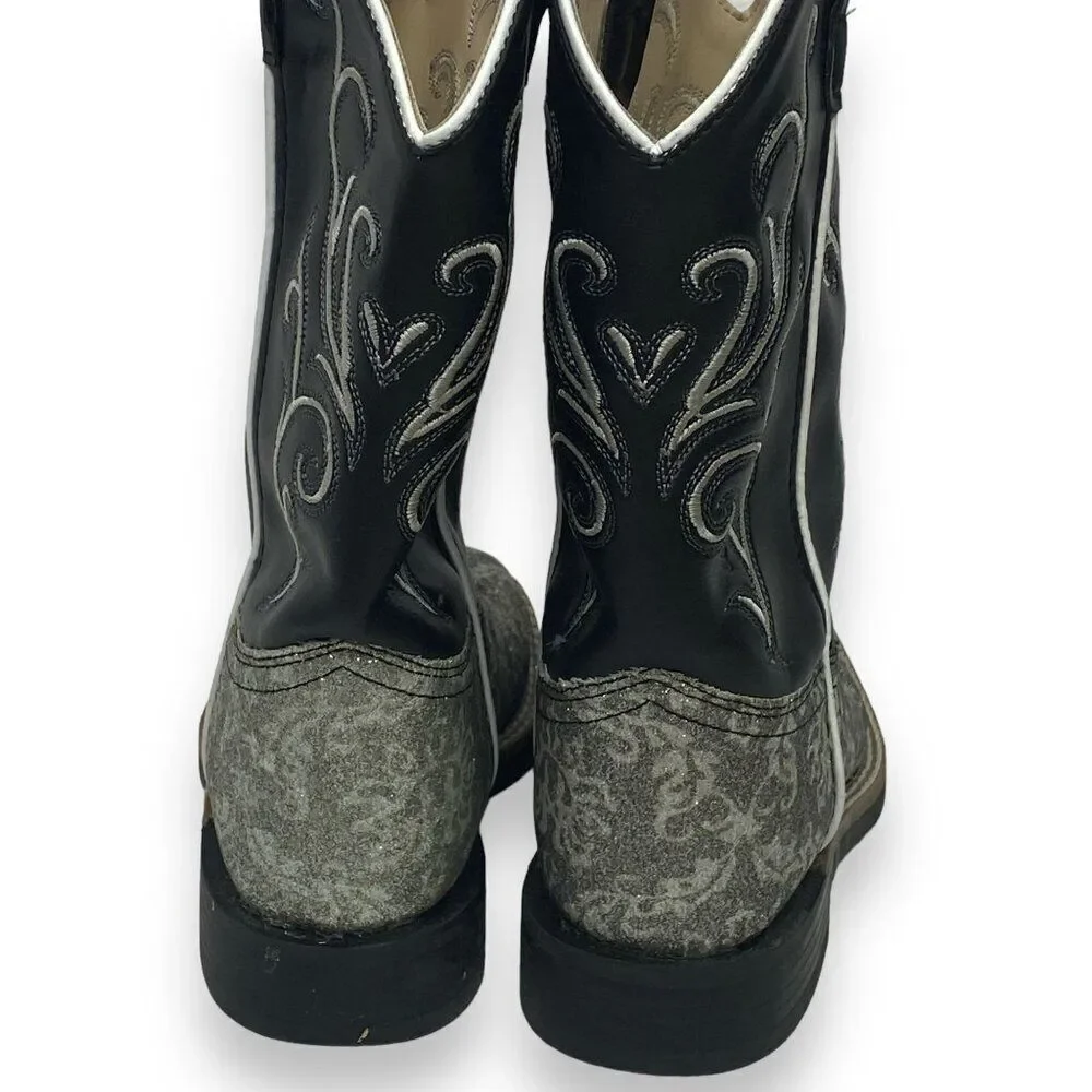 Old West Cowgirl Boots Silver Glitter Size 3 D